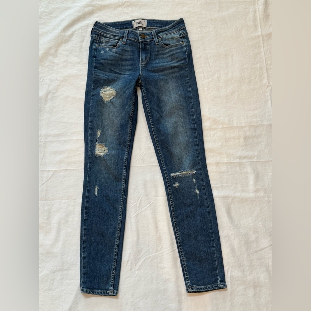 PAIGE Dark Blue Distressed Skinny Jeans